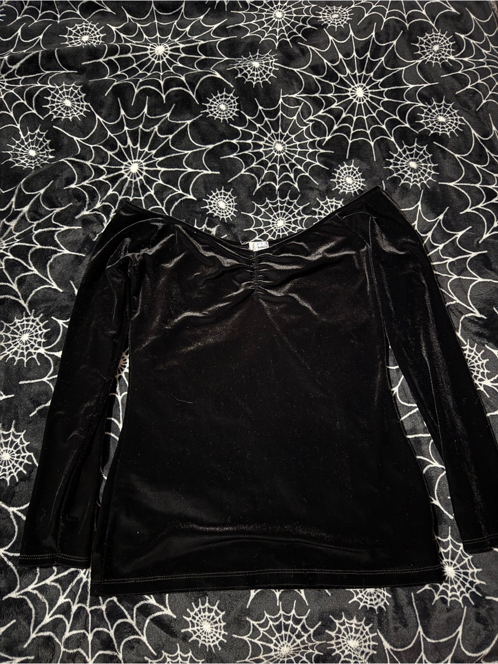 Garage Black Velvet Off-Shoulder Long Sleeve Top